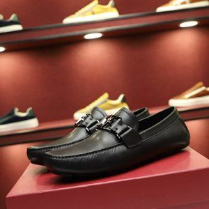 NEW Authentic Salvatore Ferragamo Peter SF Logo Black Leather Driving Loafers